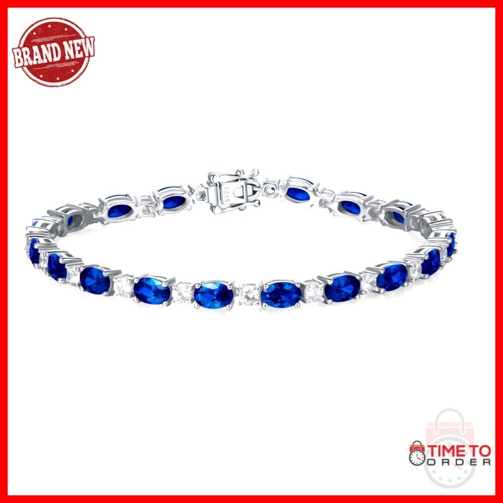Sterling Silver Tennis Bracelet with Created Sapphire, 7 Inches